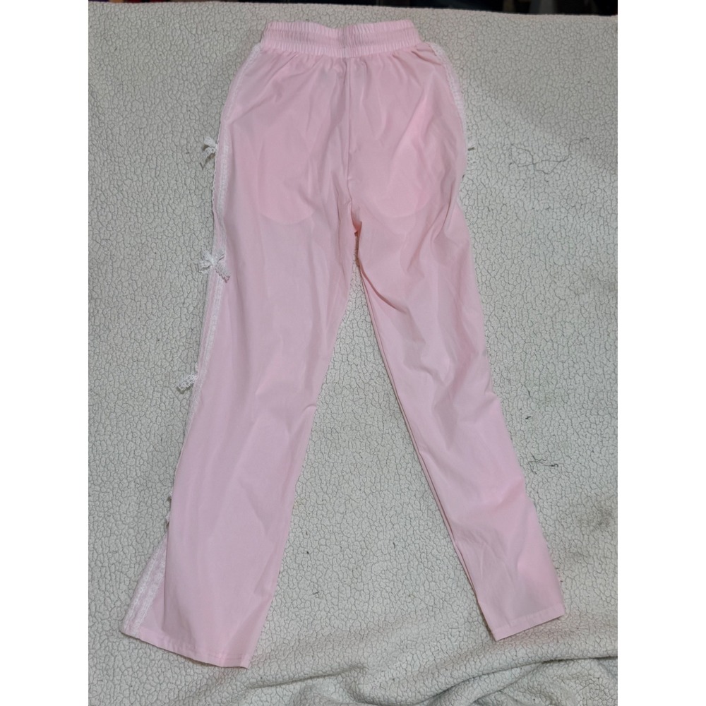 Free Haven Track Pants Womens XS Pink Nylon Lace Trim Bows Balletcore Coquette